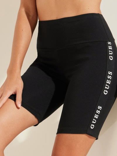 Shorts Guess Logo Tapebiker Femme Noir France Solde | FR-503682